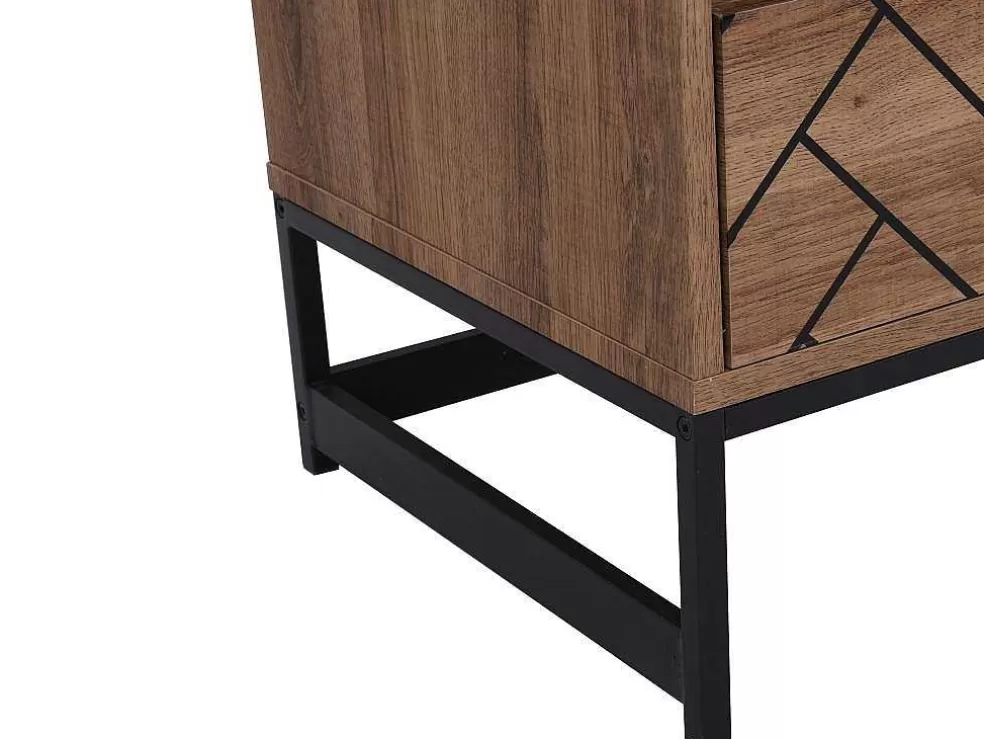 Vente-unique Mesa De Cabeceira Com 1 Gaveta E 1 Nicho Em Mdf E Aco Cor Natural E Preto - Caratana* Mesa De Cabeceira