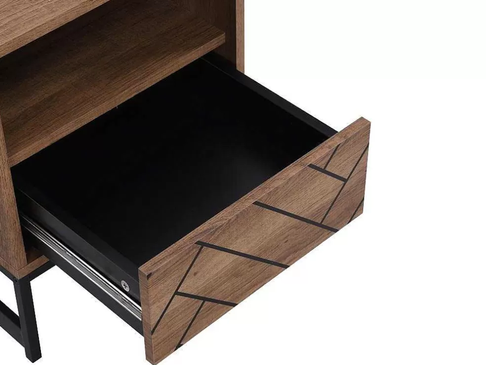 Vente-unique Mesa De Cabeceira Com 1 Gaveta E 1 Nicho Em Mdf E Aco Cor Natural E Preto - Caratana* Mesa De Cabeceira