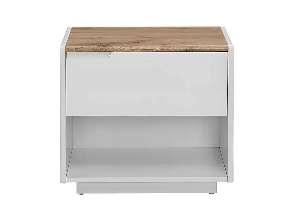 Vente-unique Mesa De Cabeceira Com 1 Gaveta E 1 Nicho Em Mdf Lacado A Branco E Cor Carvalho - Amani* Mesa De Cabeceira