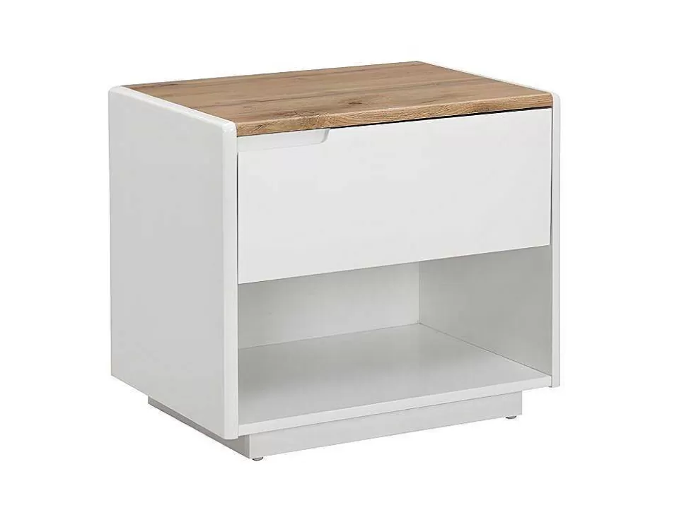Vente-unique Mesa De Cabeceira Com 1 Gaveta E 1 Nicho Em Mdf Lacado A Branco E Cor Carvalho - Amani* Mesa De Cabeceira