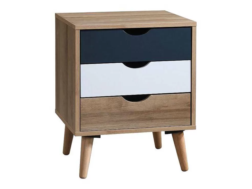 Vente-unique Mesa De Cabeceira Com 3 Gavetas Cores Natural, Branco E Azul-Marinho - Lurvia* Móvel Para Quarto De Crianças