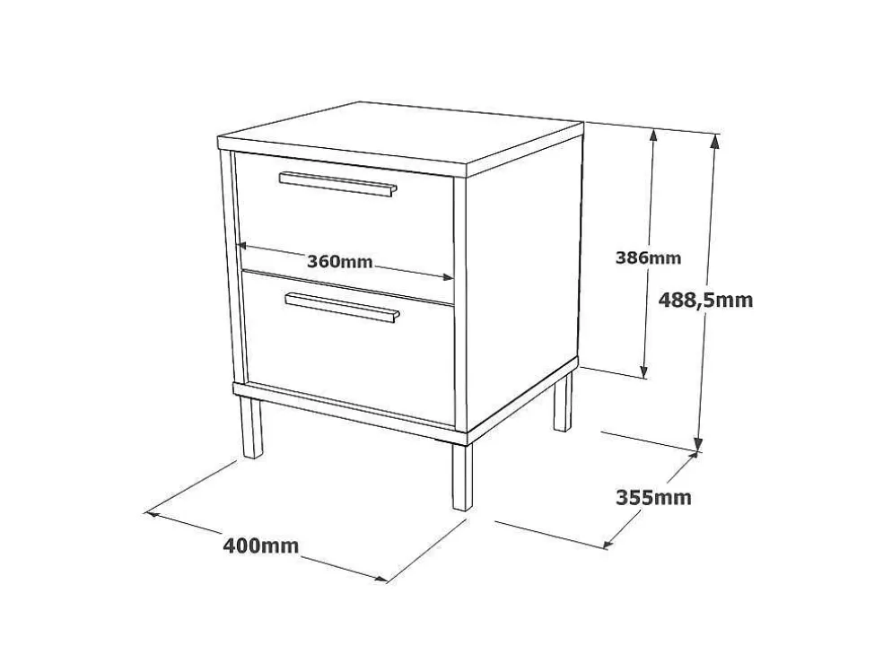 Venprodin Mesa De Cabeceira Com 2 Gavetas E Pés De Metal - - Feltro 35 Cm - Preto* Mesa De Cabeceira