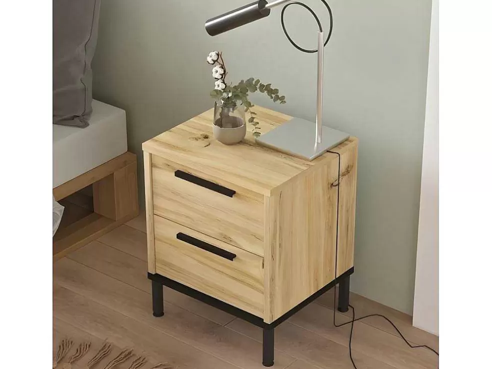 Venprodin Mesa De Cabeceira Com 2 Gavetas E Pés De Metal - - Feltro 35 Cm - Preto* Mesa De Cabeceira