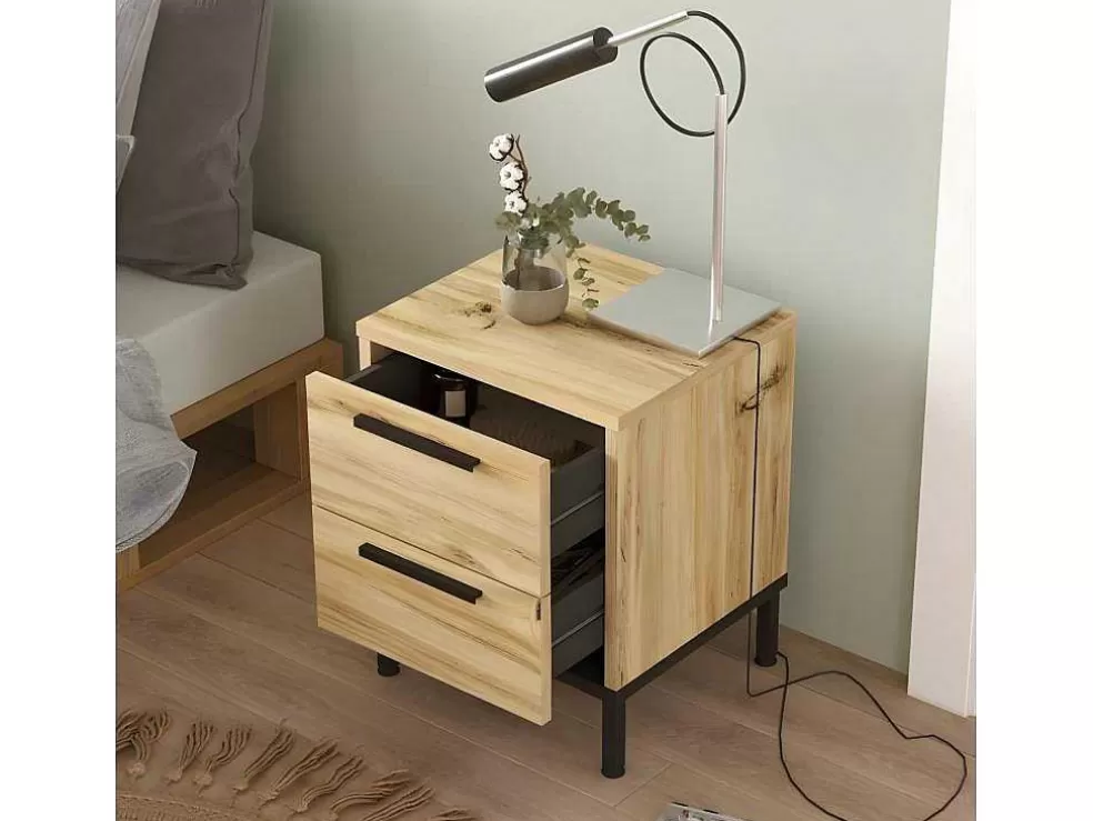 Venprodin Mesa De Cabeceira Com 2 Gavetas E Pés De Metal - - Feltro 35 Cm - Preto* Mesa De Cabeceira
