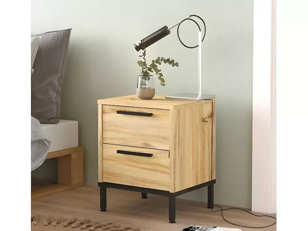 Venprodin Mesa De Cabeceira Com 2 Gavetas E Pés De Metal - - Feltro 35 Cm - Preto* Mesa De Cabeceira