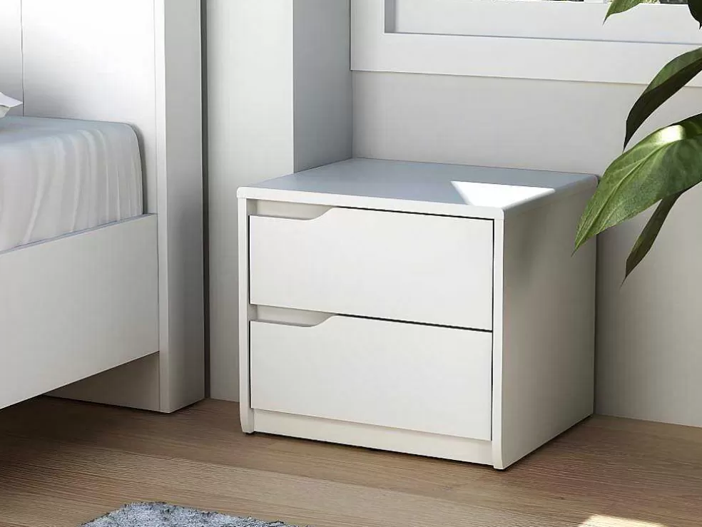 Vente-unique Mesa De Cabeceira Com 2 Gavetas Em Mdf Cor Branco - Lucile Ii* Mesa De Cabeceira