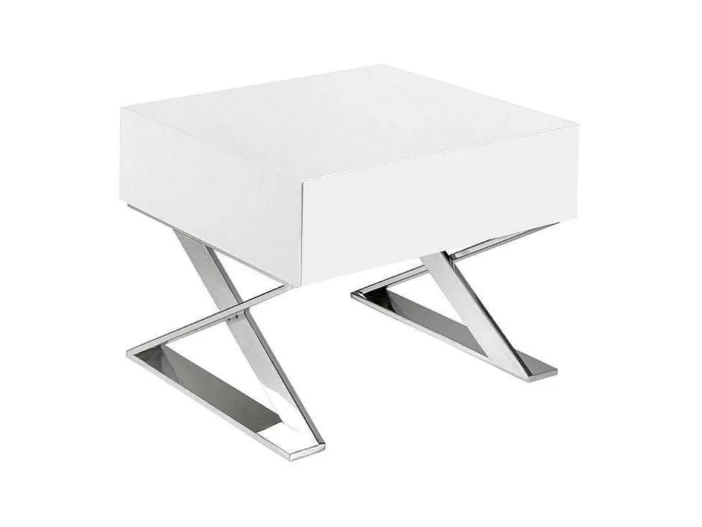 Angel Cerda Mesa De Cabeceira Com Gaveta Em Mdf Lacada A Branco Brilhante Sobre Pés Em Aco Inoxidavel 7007* Mesa De Cabeceira