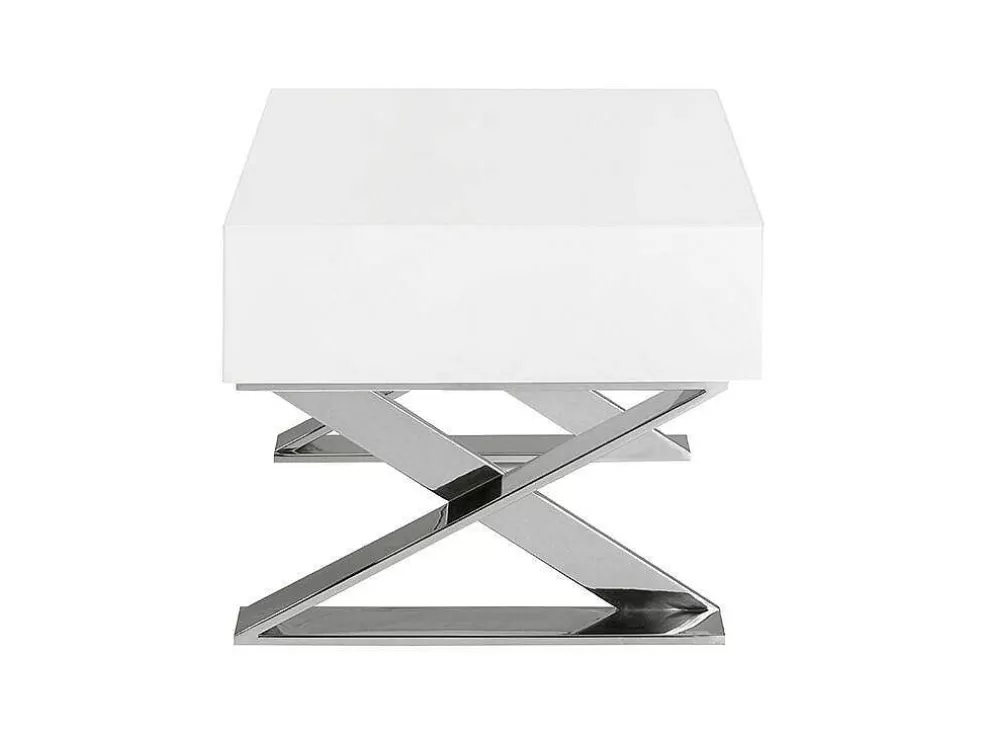 Angel Cerda Mesa De Cabeceira Com Gaveta Em Mdf Lacada A Branco Brilhante Sobre Pés Em Aco Inoxidavel 7007* Mesa De Cabeceira