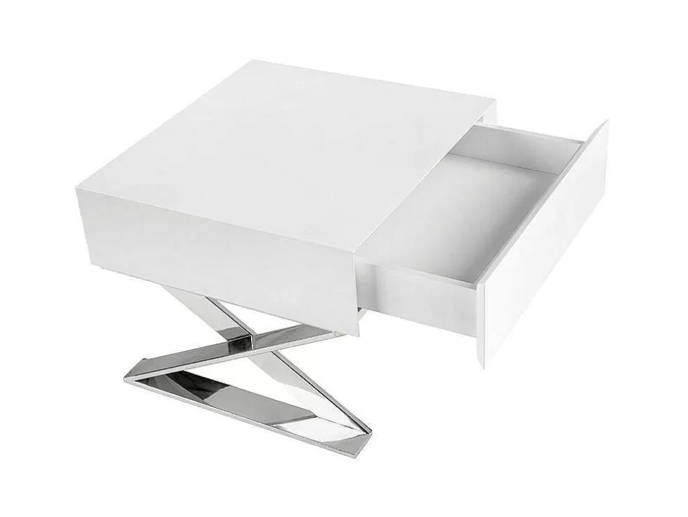 Angel Cerda Mesa De Cabeceira Com Gaveta Em Mdf Lacada A Branco Brilhante Sobre Pés Em Aco Inoxidavel 7007* Mesa De Cabeceira
