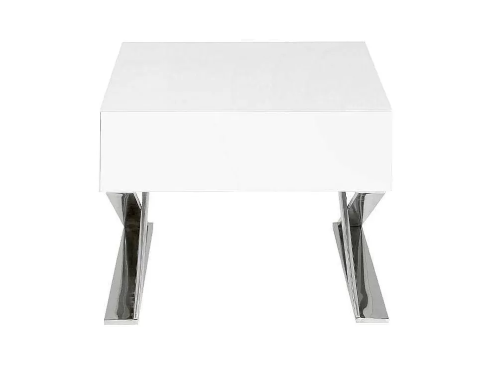 Angel Cerda Mesa De Cabeceira Com Gaveta Em Mdf Lacada A Branco Brilhante Sobre Pés Em Aco Inoxidavel 7007* Mesa De Cabeceira
