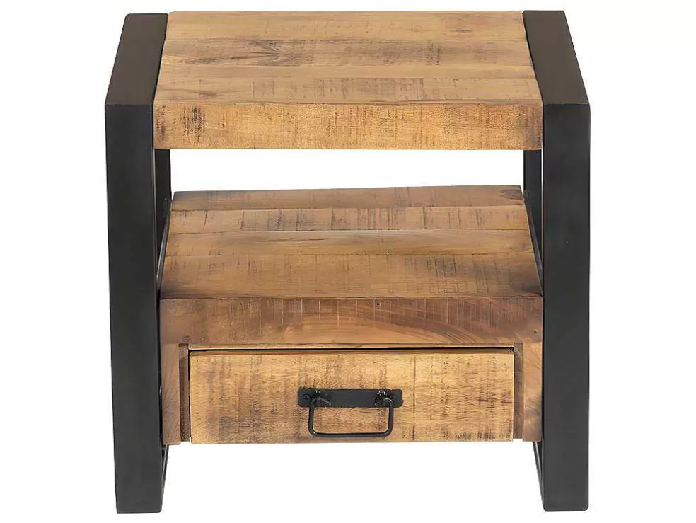 Vente-unique Mesa De Cabeceira Harlem - 1 Gaveta E 1 Nicho - Madeira De Mangueira E Metal* Mesa De Cabeceira