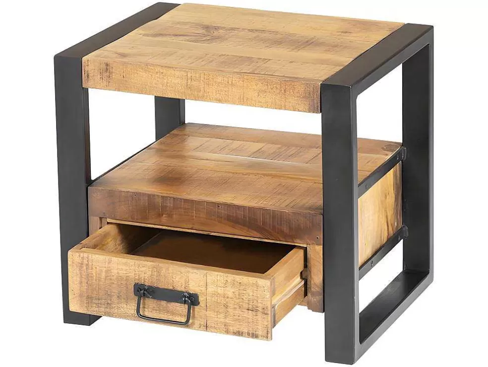 Vente-unique Mesa De Cabeceira Harlem - 1 Gaveta E 1 Nicho - Madeira De Mangueira E Metal* Mesa De Cabeceira