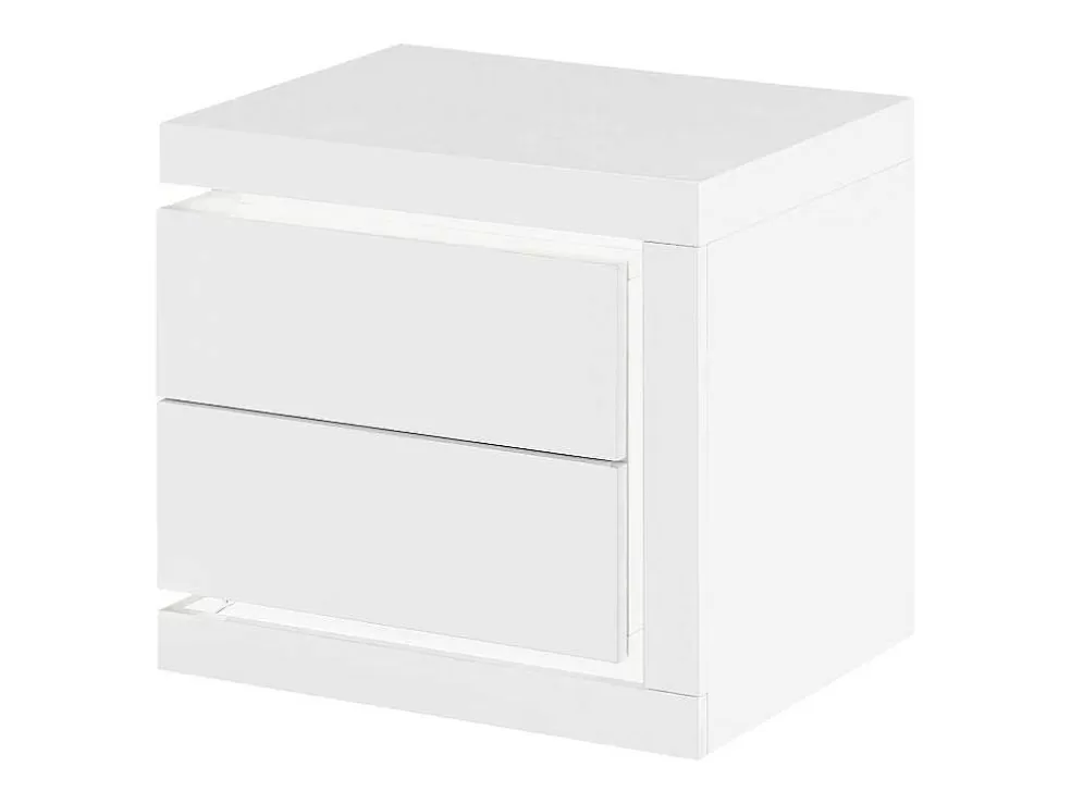 Vente-unique Mesa De Cabeceira Lado Direito Com 2 Gavetas, Com Leds, Lacado A Branco - Flarancia* Mesa De Cabeceira