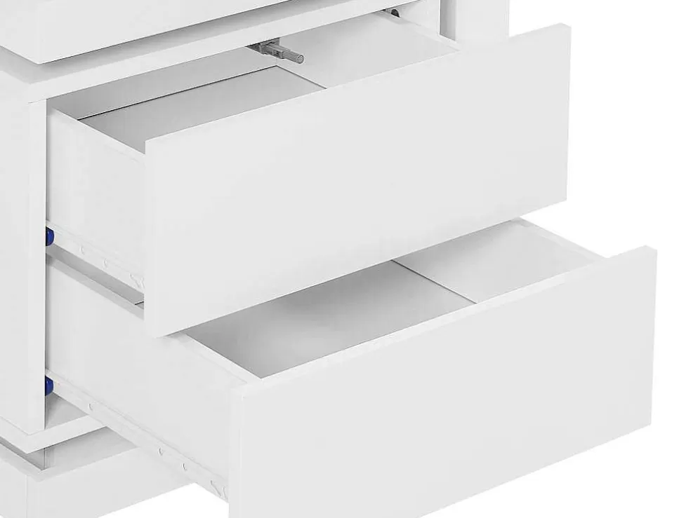 Vente-unique Mesa De Cabeceira Lado Direito Com 2 Gavetas, Com Leds, Lacado A Branco - Flarancia* Mesa De Cabeceira