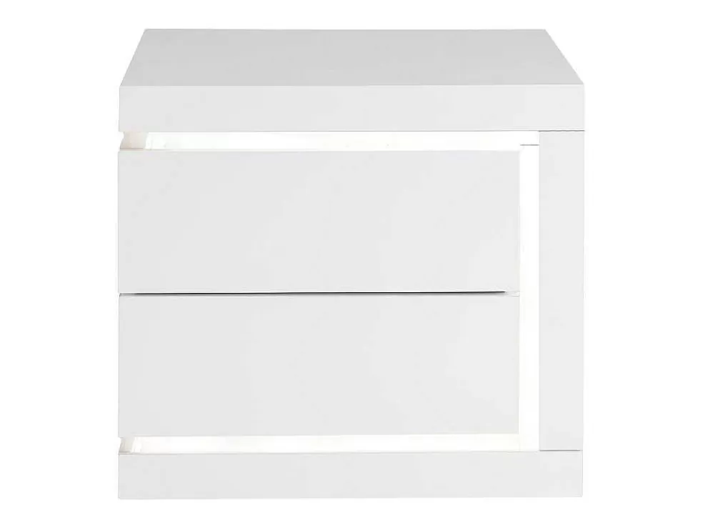 Vente-unique Mesa De Cabeceira Lado Direito Com 2 Gavetas, Com Leds, Lacado A Branco - Flarancia* Mesa De Cabeceira