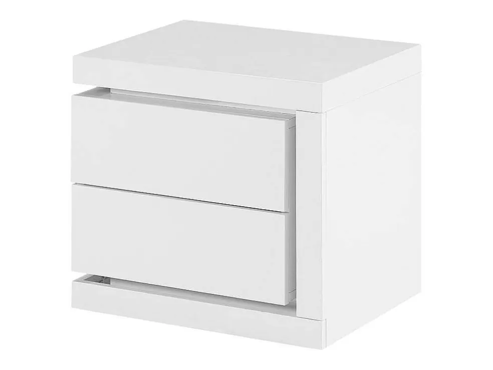 Vente-unique Mesa De Cabeceira Lado Direito Com 2 Gavetas, Com Leds, Lacado A Branco - Flarancia* Mesa De Cabeceira