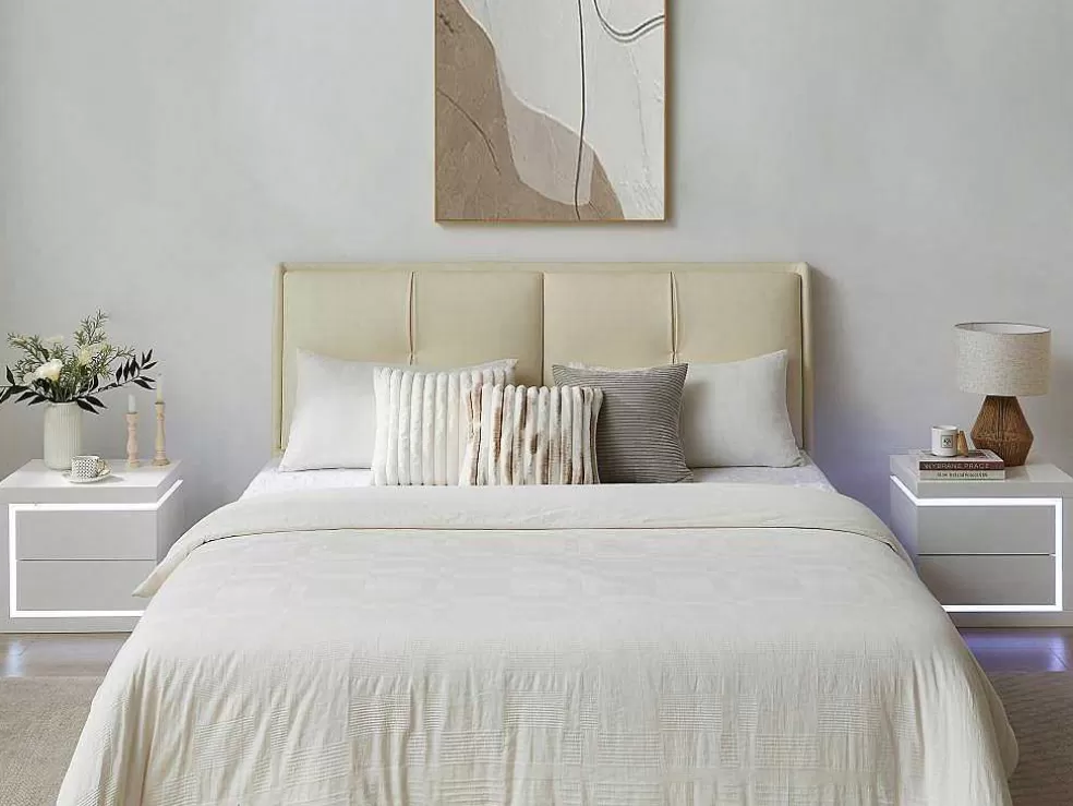 Vente-unique Mesa De Cabeceira Lado Direito Com 2 Gavetas, Com Leds, Lacado A Branco - Flarancia* Mesa De Cabeceira
