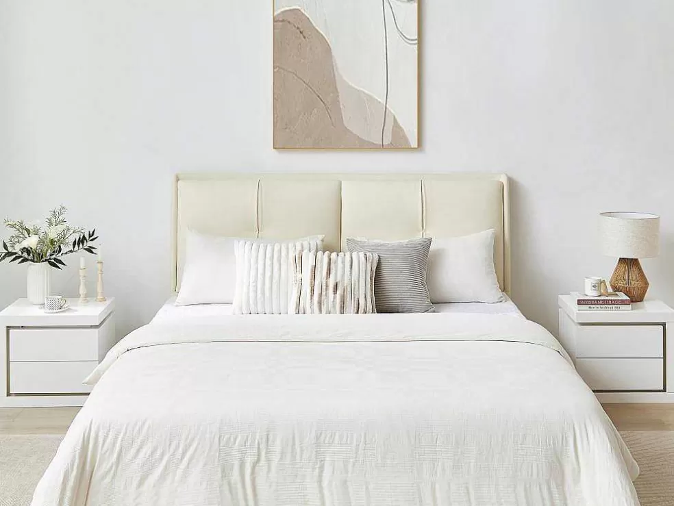 Vente-unique Mesa De Cabeceira Lado Direito Com 2 Gavetas, Com Leds, Lacado A Branco - Flarancia* Mesa De Cabeceira