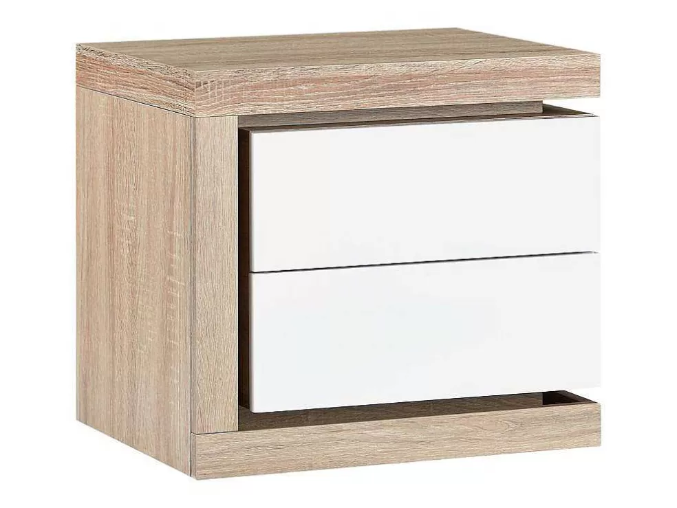 Vente-unique Mesa De Cabeceira Lado Esquerdo Com 2 Gavetas, Com Leds, Lacado A Branco E Natural - Flarancia* Mesa De Cabeceira