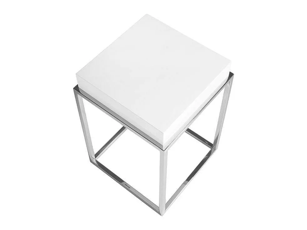 Angel Cerda Mesa De Canto Com Tampo Em Mdf Lacado Em Branco Brilho Sobre Estrutura Em Aco Inoxidavel, 2041* Mesa De Apoio