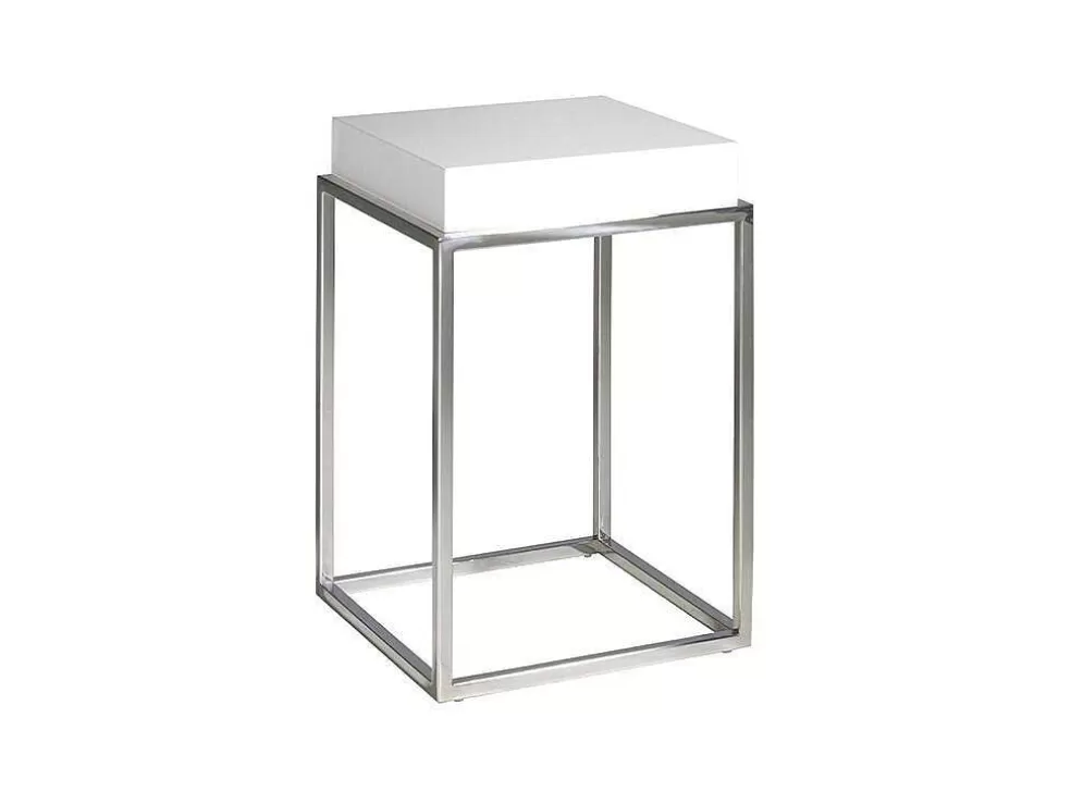 Angel Cerda Mesa De Canto Com Tampo Em Mdf Lacado Em Branco Brilho Sobre Estrutura Em Aco Inoxidavel, 2041* Mesa De Apoio