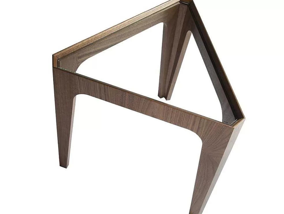 Angel Cerda Mesa De Canto Triangular Em Vidro E Madeira De Nogueira 2107* Mesa De Apoio