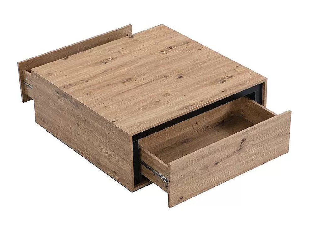 Vente-unique Mesa De Centro 2 Gavetas Em Mdf Cor Natural E Preto - Nalamane* Mesa De Centro