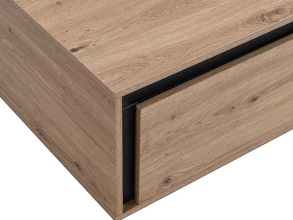 Vente-unique Mesa De Centro 2 Gavetas Em Mdf Cor Natural E Preto - Nalamane* Mesa De Centro