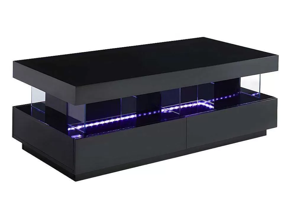 Vente-unique Mesa De Centro - Mdf Lacado Preto - Leds 2 Gavetas & 2 Nichos - Fabio* Mesa De Centro