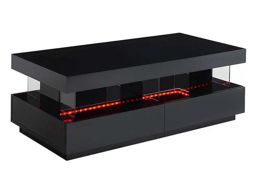 Vente-unique Mesa De Centro - Mdf Lacado Preto - Leds 2 Gavetas & 2 Nichos - Fabio* Mesa De Centro