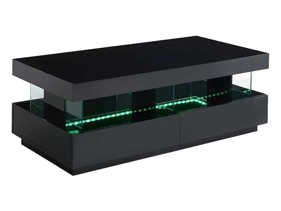 Vente-unique Mesa De Centro - Mdf Lacado Preto - Leds 2 Gavetas & 2 Nichos - Fabio* Mesa De Centro