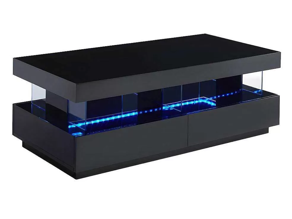 Vente-unique Mesa De Centro - Mdf Lacado Preto - Leds 2 Gavetas & 2 Nichos - Fabio* Mesa De Centro