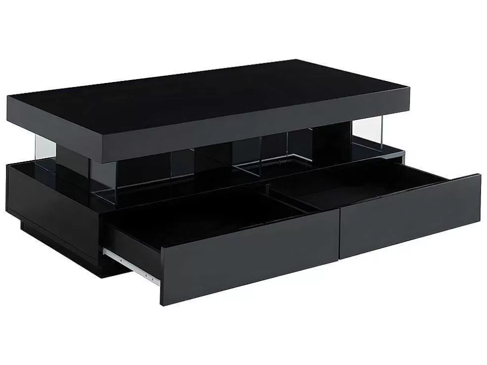 Vente-unique Mesa De Centro - Mdf Lacado Preto - Leds 2 Gavetas & 2 Nichos - Fabio* Mesa De Centro