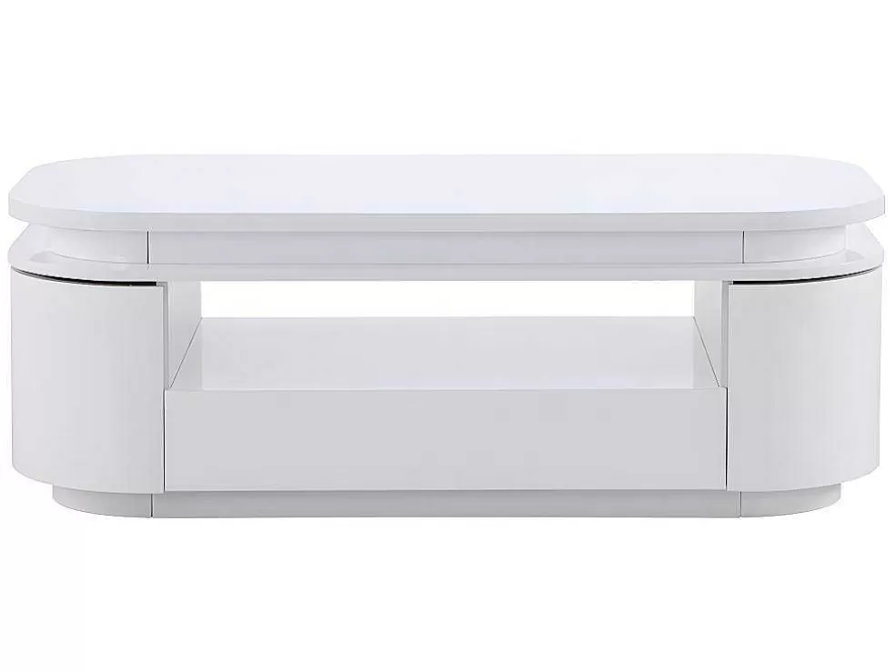 Vente-unique Mesa De Centro 4 Portas E 1 Gaveta Com Leds Em Mdf Lacado A Branco - Vandana* Mesa De Centro
