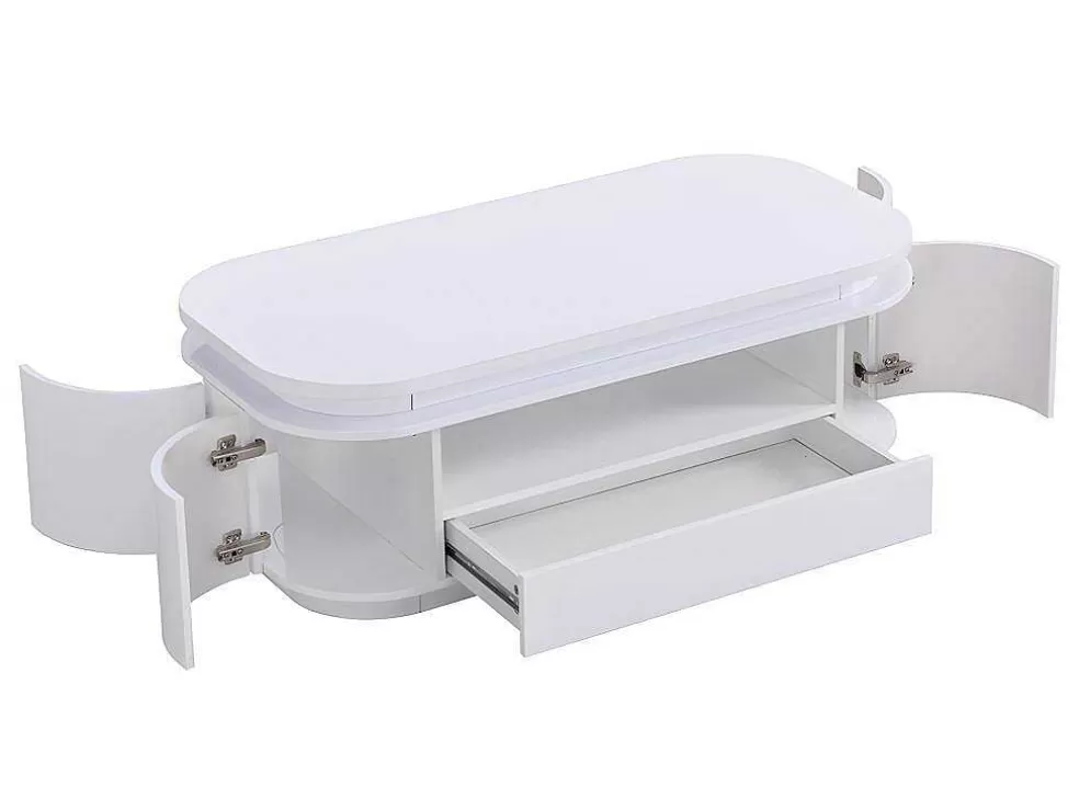 Vente-unique Mesa De Centro 4 Portas E 1 Gaveta Com Leds Em Mdf Lacado A Branco - Vandana* Mesa De Centro
