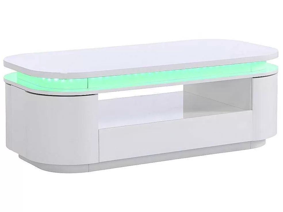 Vente-unique Mesa De Centro 4 Portas E 1 Gaveta Com Leds Em Mdf Lacado A Branco - Vandana* Mesa De Centro