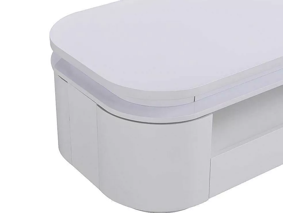 Vente-unique Mesa De Centro 4 Portas E 1 Gaveta Com Leds Em Mdf Lacado A Branco - Vandana* Mesa De Centro
