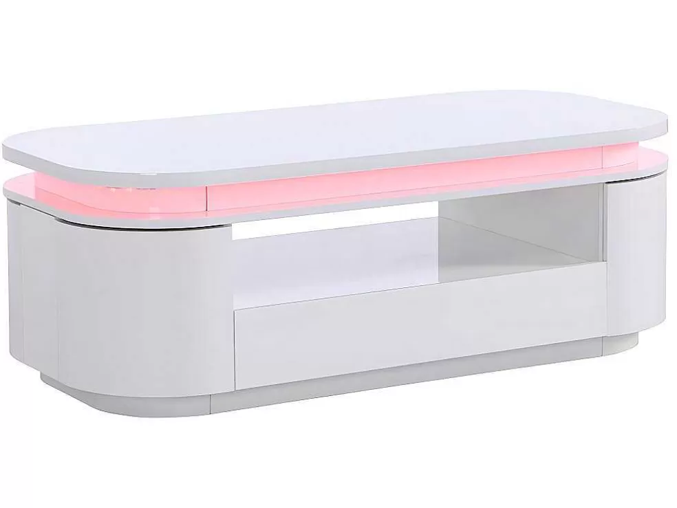 Vente-unique Mesa De Centro 4 Portas E 1 Gaveta Com Leds Em Mdf Lacado A Branco - Vandana* Mesa De Centro