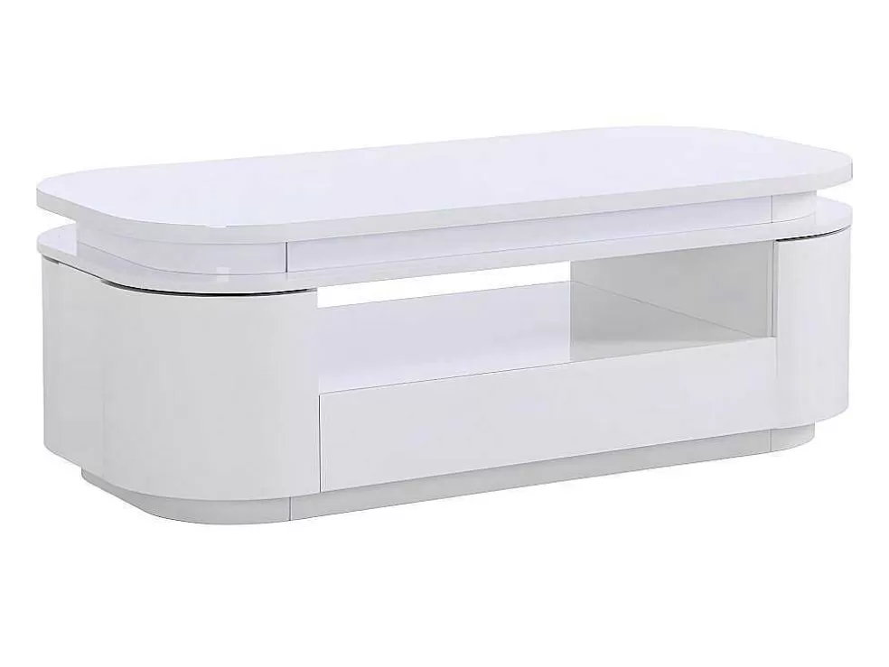Vente-unique Mesa De Centro 4 Portas E 1 Gaveta Com Leds Em Mdf Lacado A Branco - Vandana* Mesa De Centro