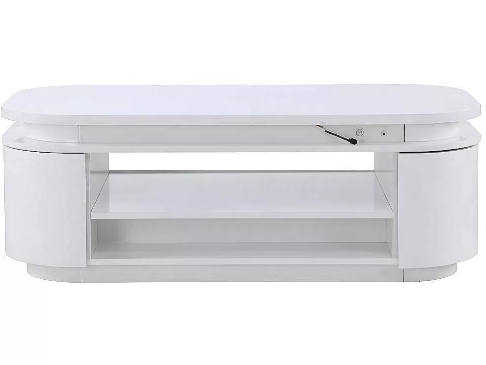 Vente-unique Mesa De Centro 4 Portas E 1 Gaveta Com Leds Em Mdf Lacado A Branco - Vandana* Mesa De Centro