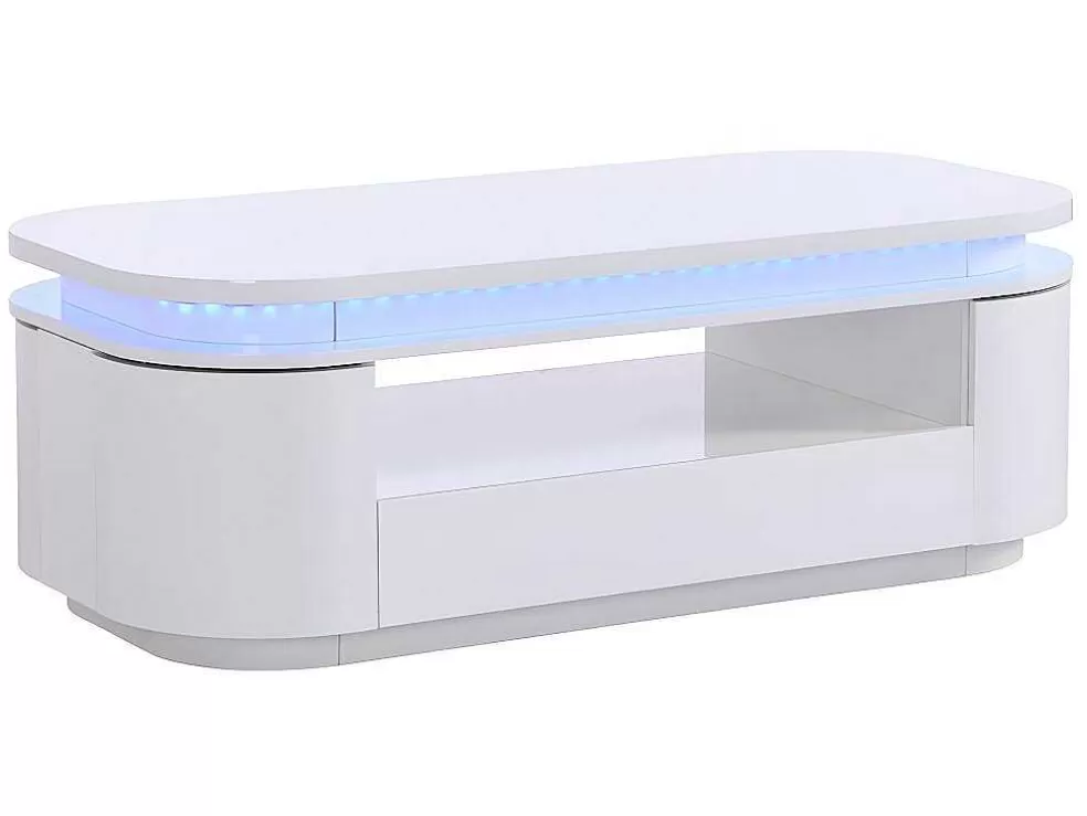 Vente-unique Mesa De Centro 4 Portas E 1 Gaveta Com Leds Em Mdf Lacado A Branco - Vandana* Mesa De Centro