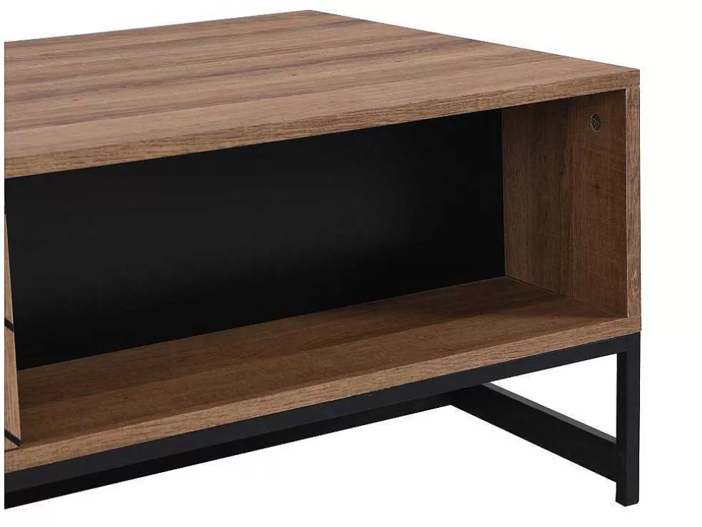 Vente-unique Mesa De Centro Com 2 Gavetas E 2 Nichos Em Mdf Cor Natural E Preto - Caratana* Mesa De Centro