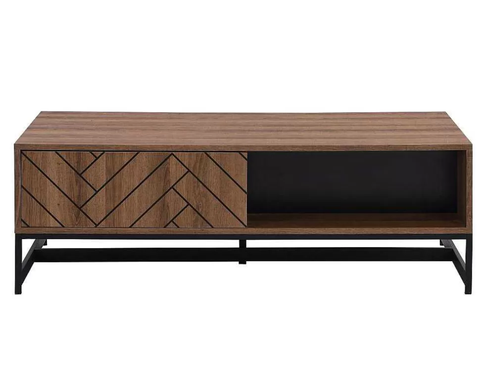 Vente-unique Mesa De Centro Com 2 Gavetas E 2 Nichos Em Mdf Cor Natural E Preto - Caratana* Mesa De Centro