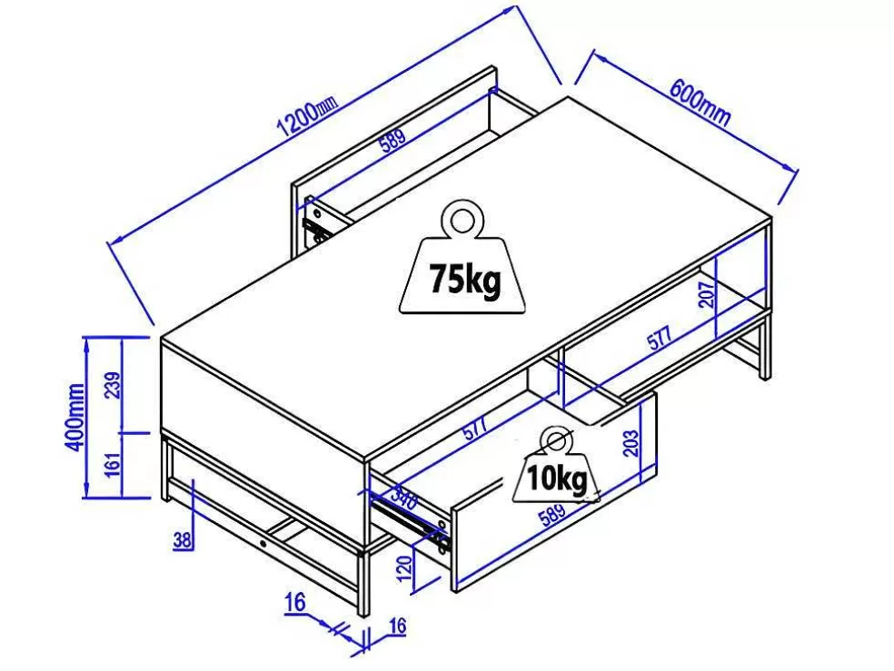 Vente-unique Mesa De Centro Com 2 Gavetas E 2 Nichos Em Mdf Cor Natural E Preto - Caratana* Mesa De Centro
