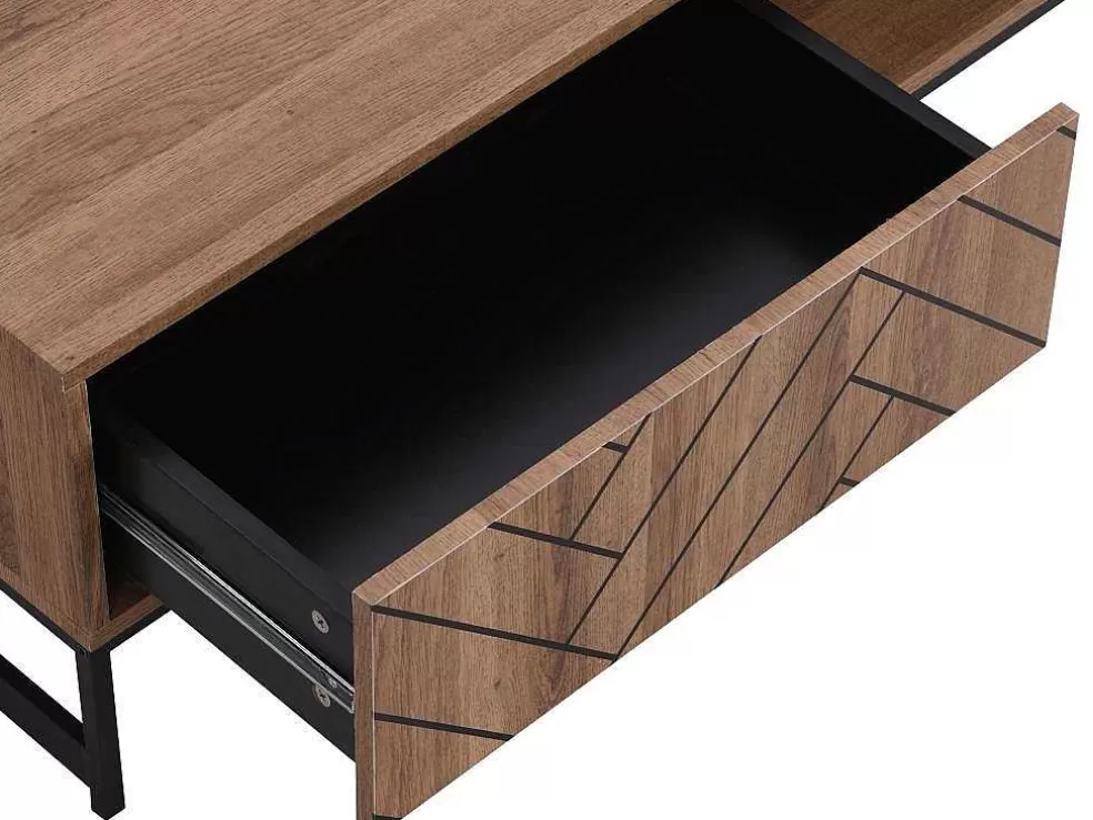Vente-unique Mesa De Centro Com 2 Gavetas E 2 Nichos Em Mdf Cor Natural E Preto - Caratana* Mesa De Centro