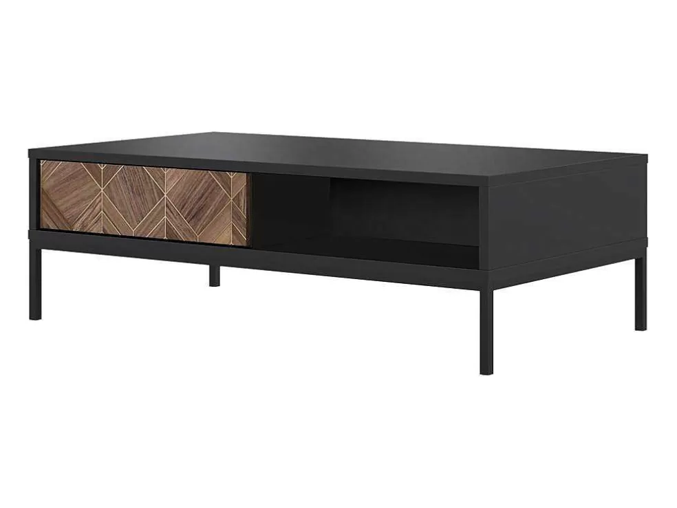 Vente-unique Mesa De Centro Com 2 Gavetas E 2 Nichos Preto E Natural Escuro - Mialine* Mesa De Centro