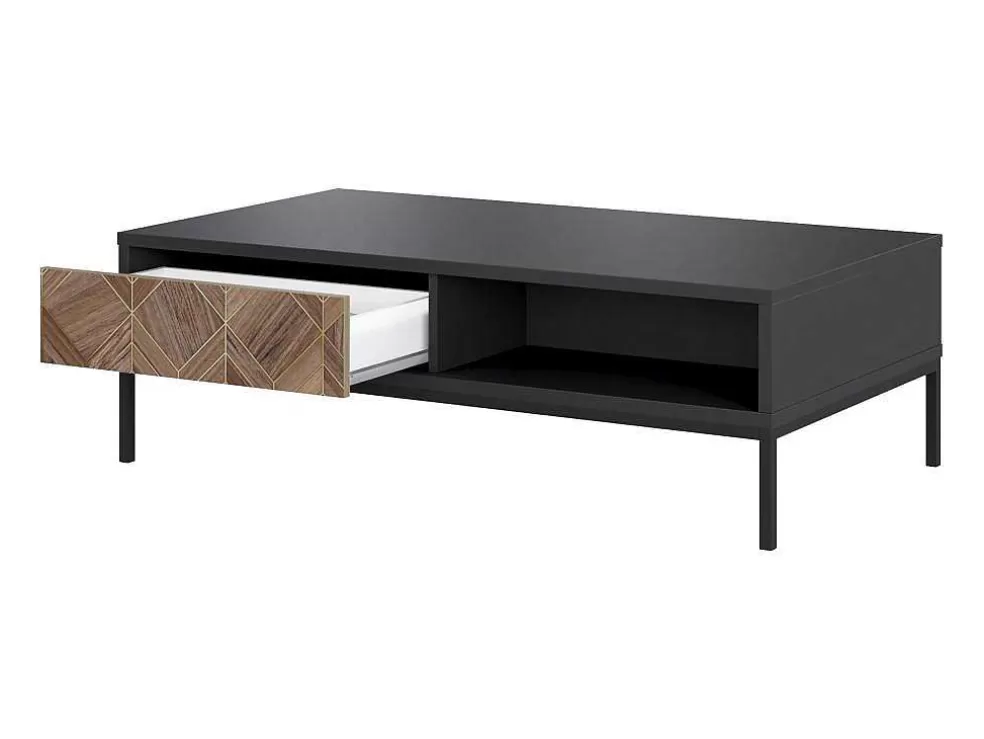 Vente-unique Mesa De Centro Com 2 Gavetas E 2 Nichos Preto E Natural Escuro - Mialine* Mesa De Centro