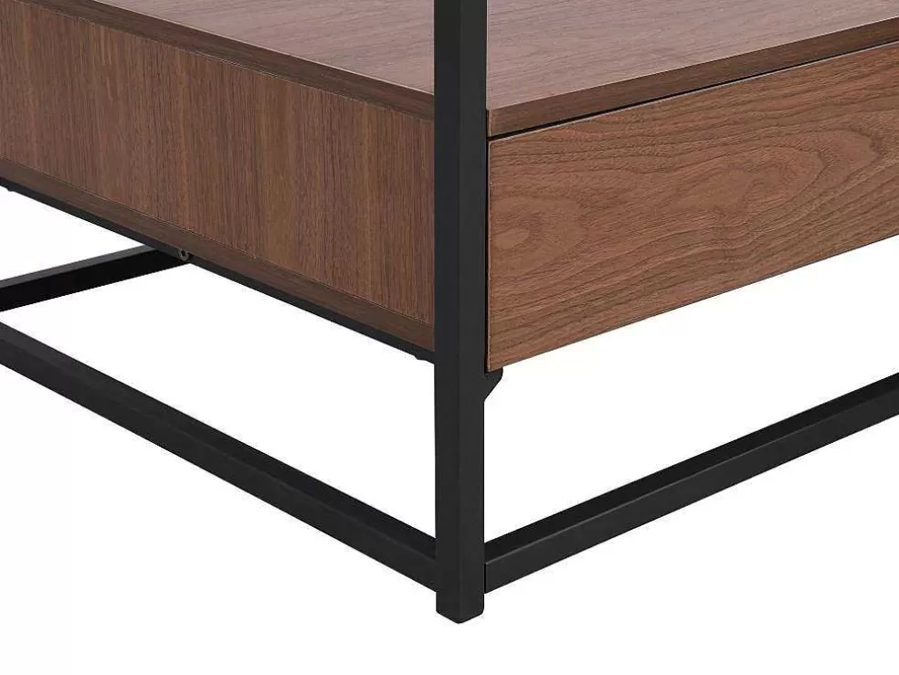Vente-unique Mesa De Centro Com 2 Gavetas Em Mdf, Vidro Temperado E Metal Natural Escuro - Camata* Mesa De Centro