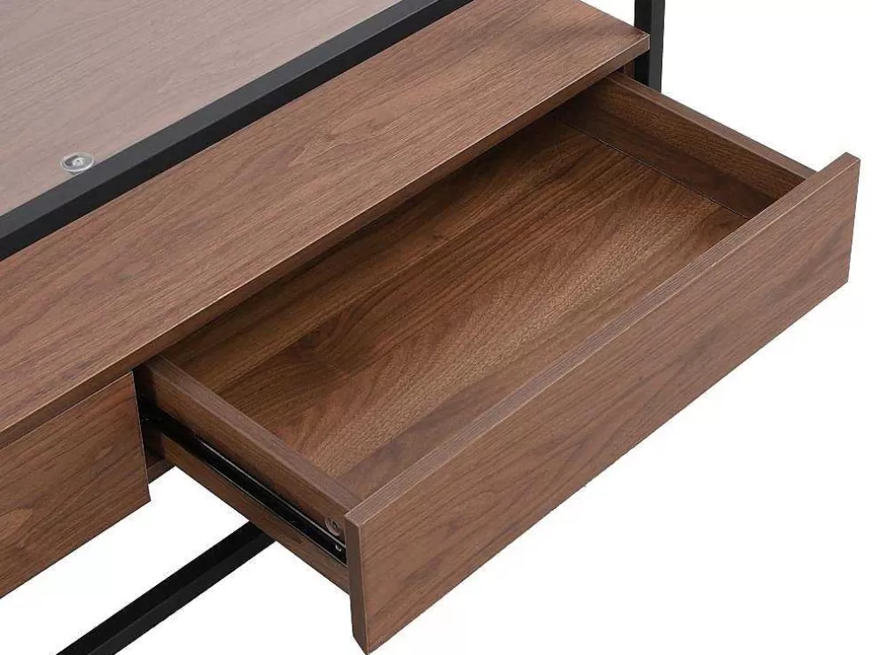 Vente-unique Mesa De Centro Com 2 Gavetas Em Mdf, Vidro Temperado E Metal Natural Escuro - Camata* Mesa De Centro