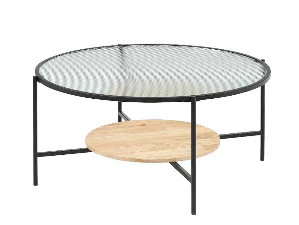 Vente-unique Mesa De Centro Com 1 Prateleira, Vidro, Madeira De Hevea E Metal, Natural E Preto - Munita* Mesa De Centro